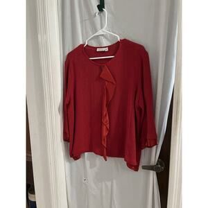 Masai Copen Hagan Red One Button Open Knit Jacket Satin Trim Sz S Lagenlook